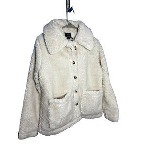 Threadbare BY ASOS Sherpa-Lined Button-Up White Fleece Jacket With Large Pockets